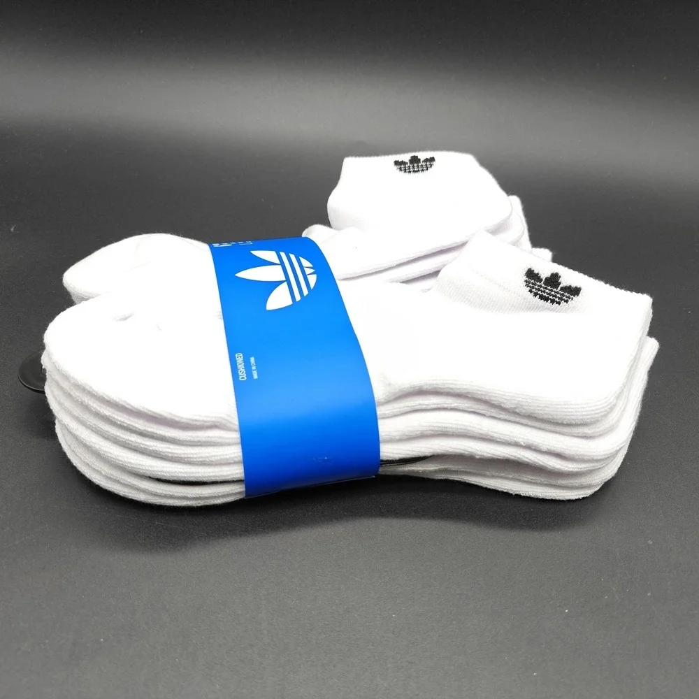 Adidas Originals Trefoil 6 Pair Cushioned Low Cut Socks White Large 6-12 NEW